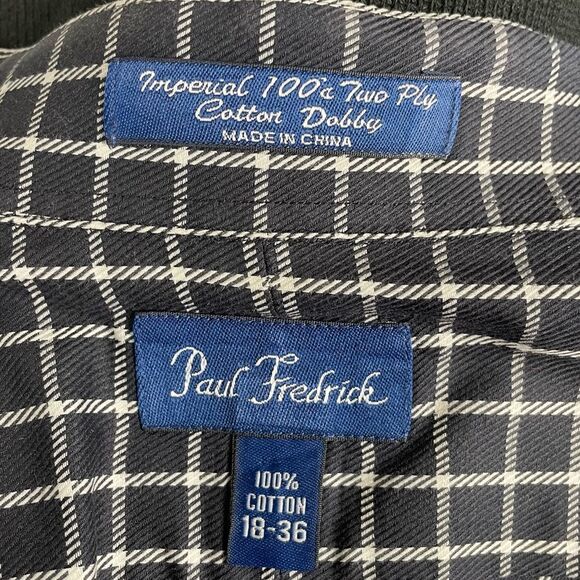 Paul Fredrick Checked Two Ply Cotton Dobby Button Down Shirt - Men’s 18.5 - Picture 5 of 5